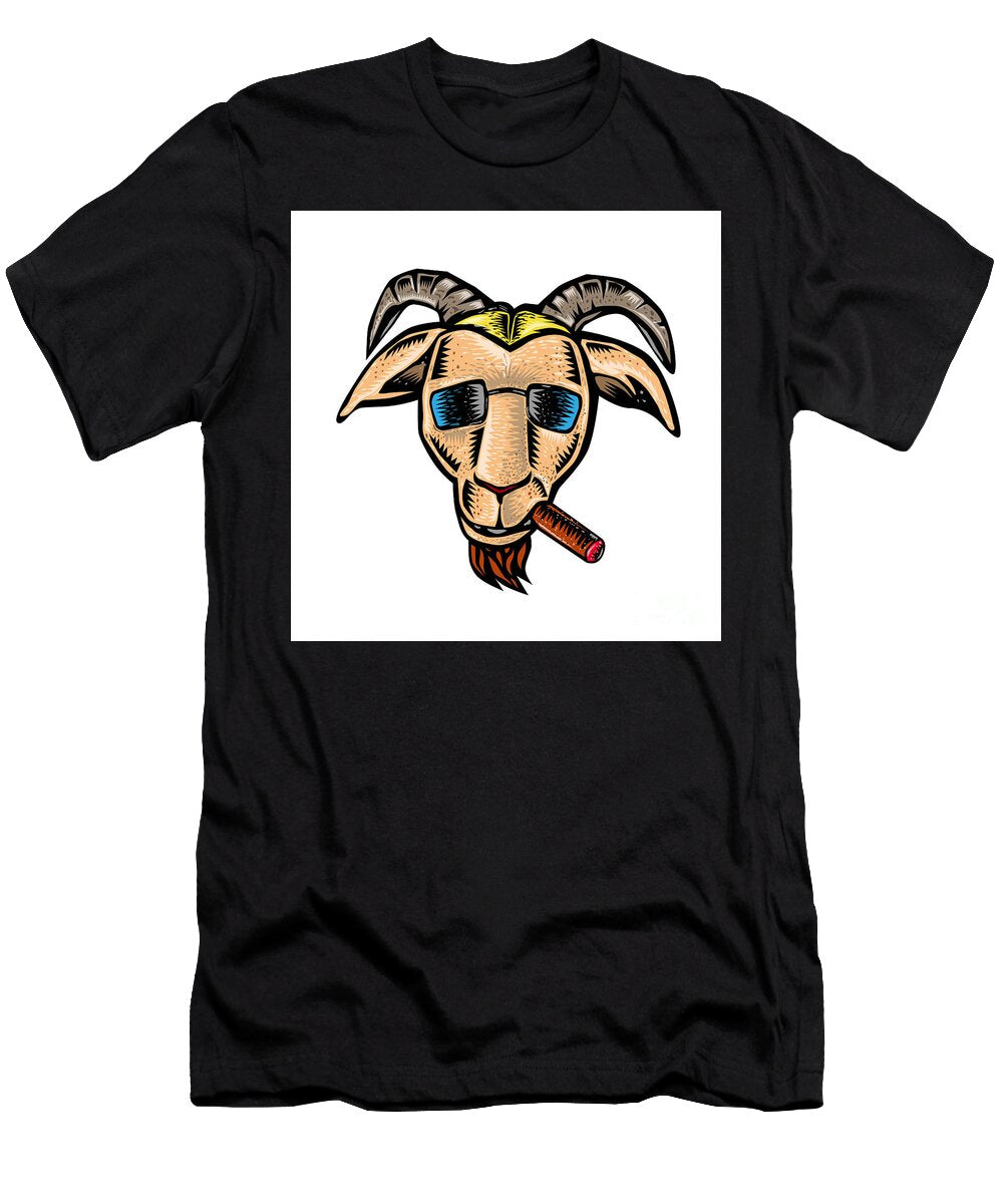 Hipster Goat Cigar Sunglasses Woodcut Aloysius Patrimonio T-Shirt