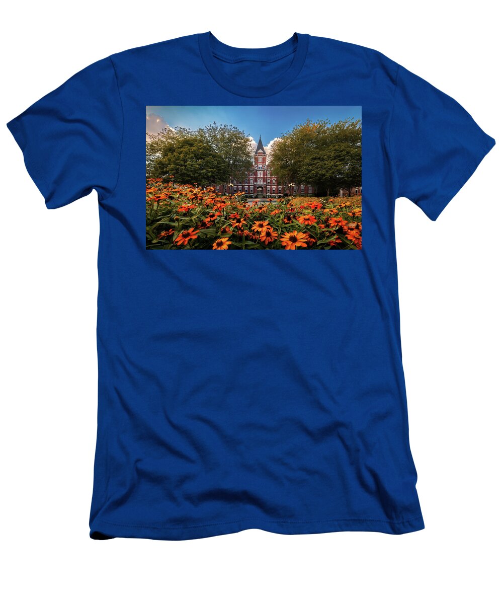 Historic Brick Building with Flowerbedautumn Glow At Old Main University of Findlay Hancock County Alexander Philip T-Shirt