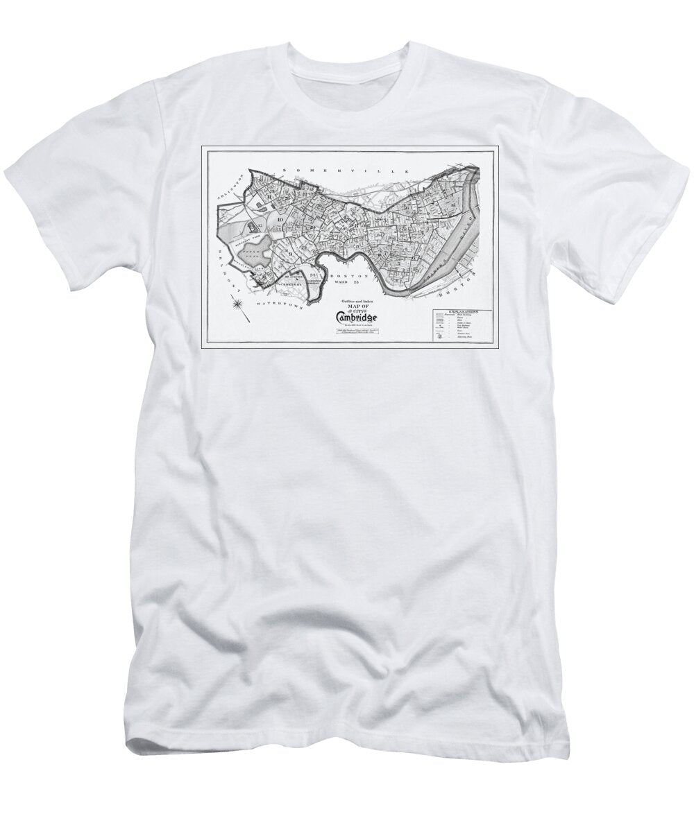 Historical Map City of Cambridge Massachusetts 1903 Black and White Carol Japp T-Shirt