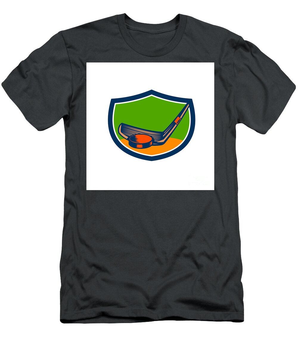Hockey Puck Stick Crest Retro Aloysius Patrimonio T-Shirt
