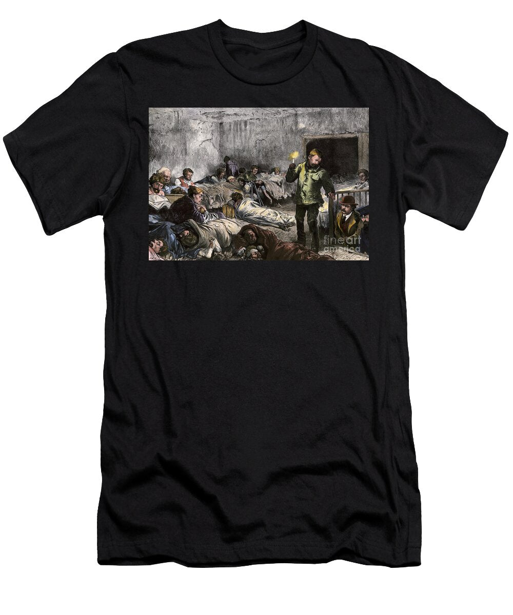 Homeless Accommodation in Manhattan New York Circa 1870 Check in of the Dormitory At Midnight By the Manager 19th Century Lithography American School T-Shirt