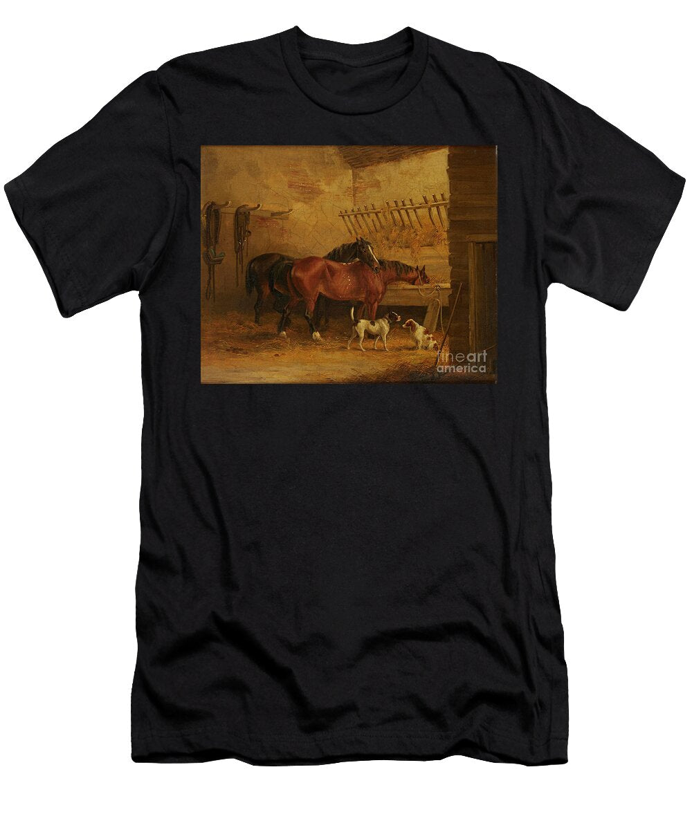 Horses and Dogs in a Stable Interior John Frederick Jr Herring T-Shirt