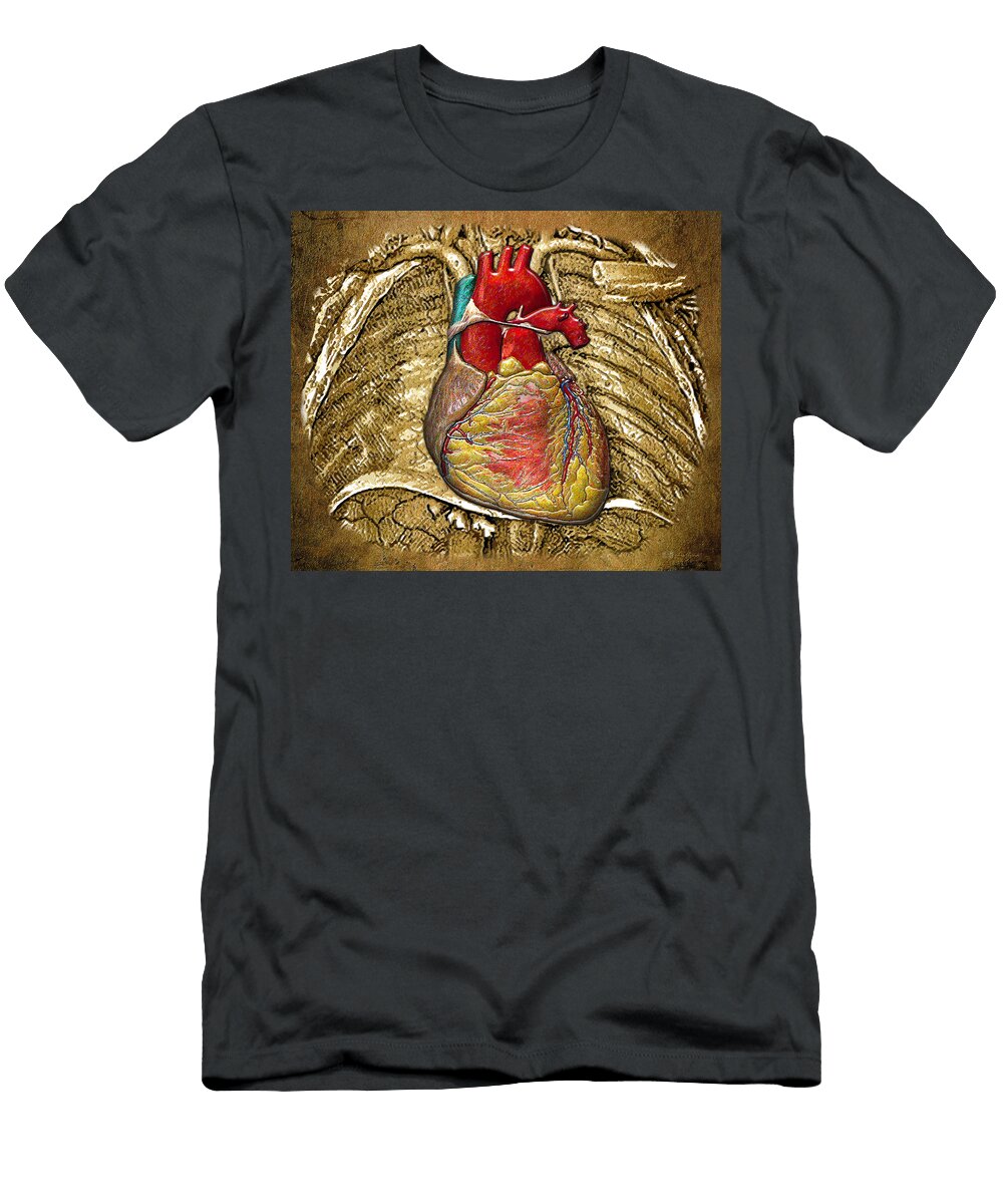 Human Heart Over Vintage Chart of an Open Chest Cavity Serge Averbukh T-Shirt
