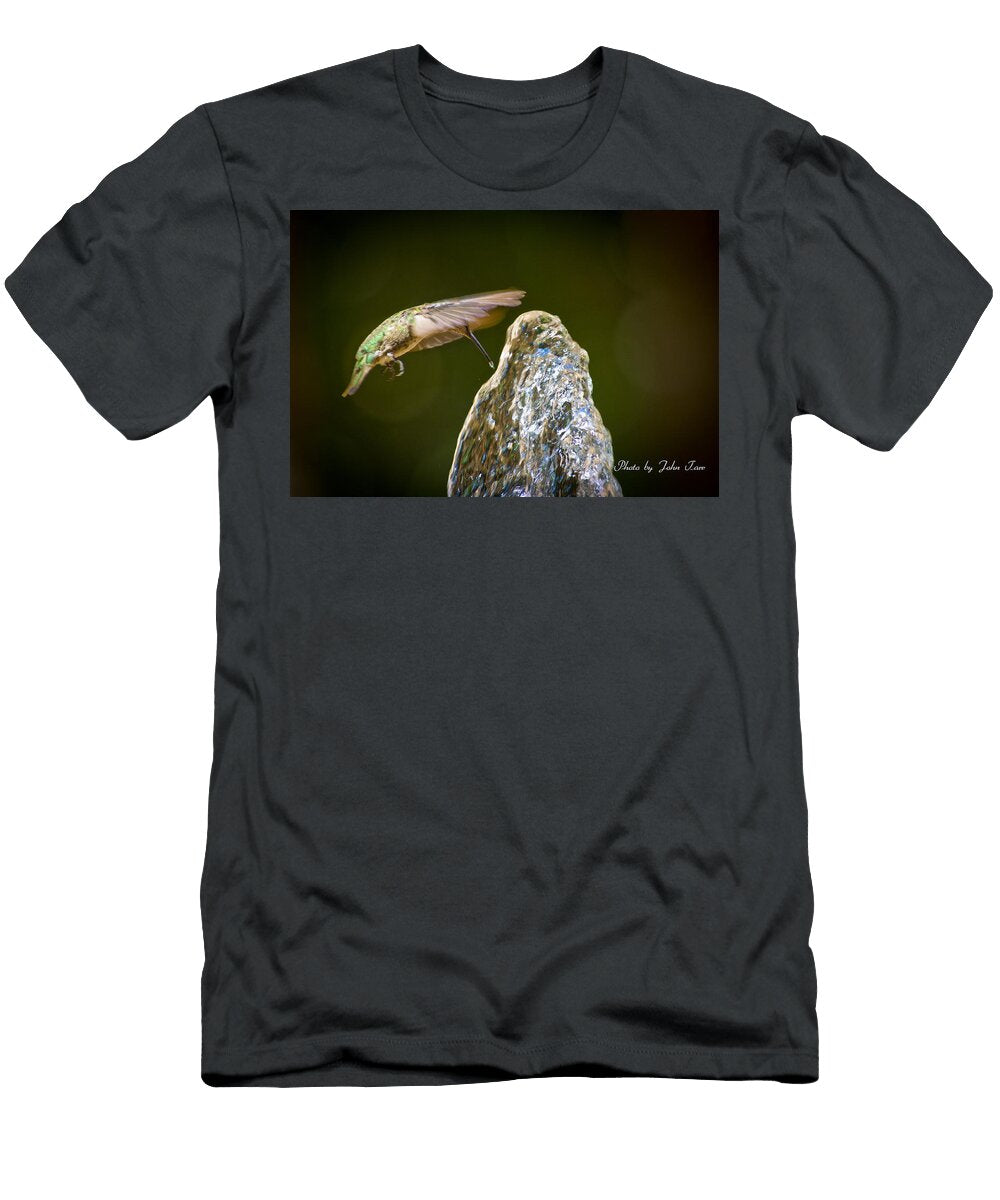 Humming Bird Hovering Over Water Fountain Getting a Drink John Tarr Photography Visual Adventurer T-Shirt