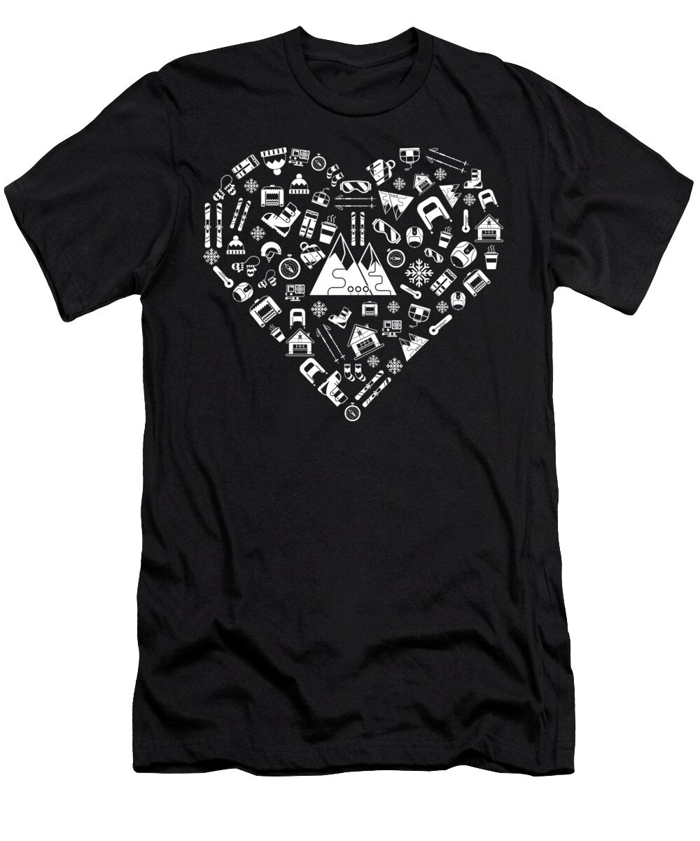 I Love Skiing Snow Heart Winter Sports Skiing Mister T-Shirt