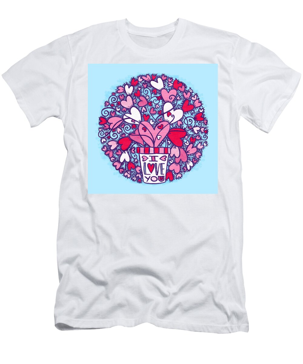 I Love You Circular Heart Cacti Valentines Day Art By Jen Montgomery Jen Montgomery T-Shirt