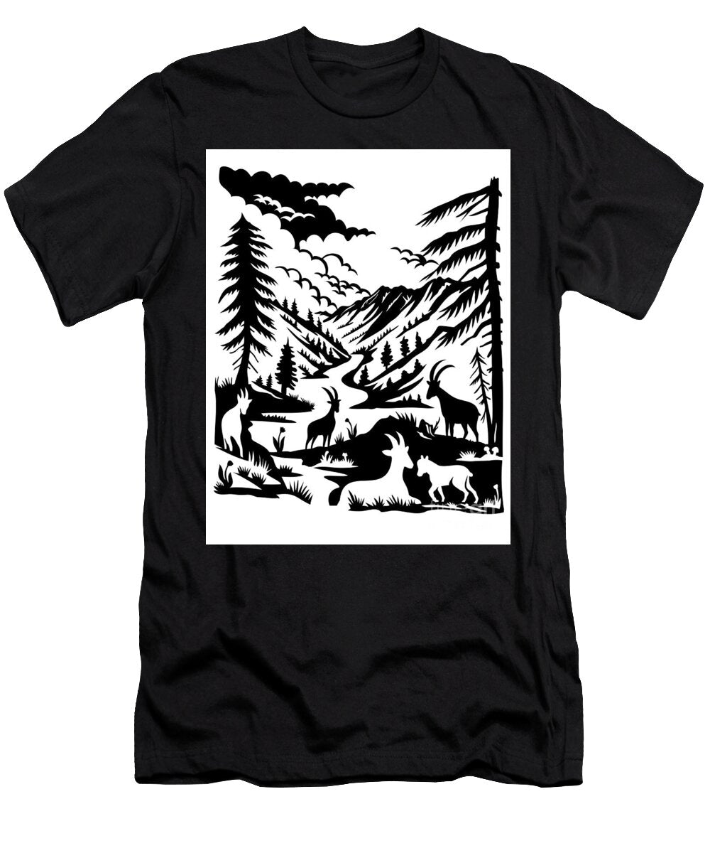 Ibex in Swiss National Park Switzerland Swiss Scherenschnitte Paper Cut Style Aloysius Patrimonio T-Shirt