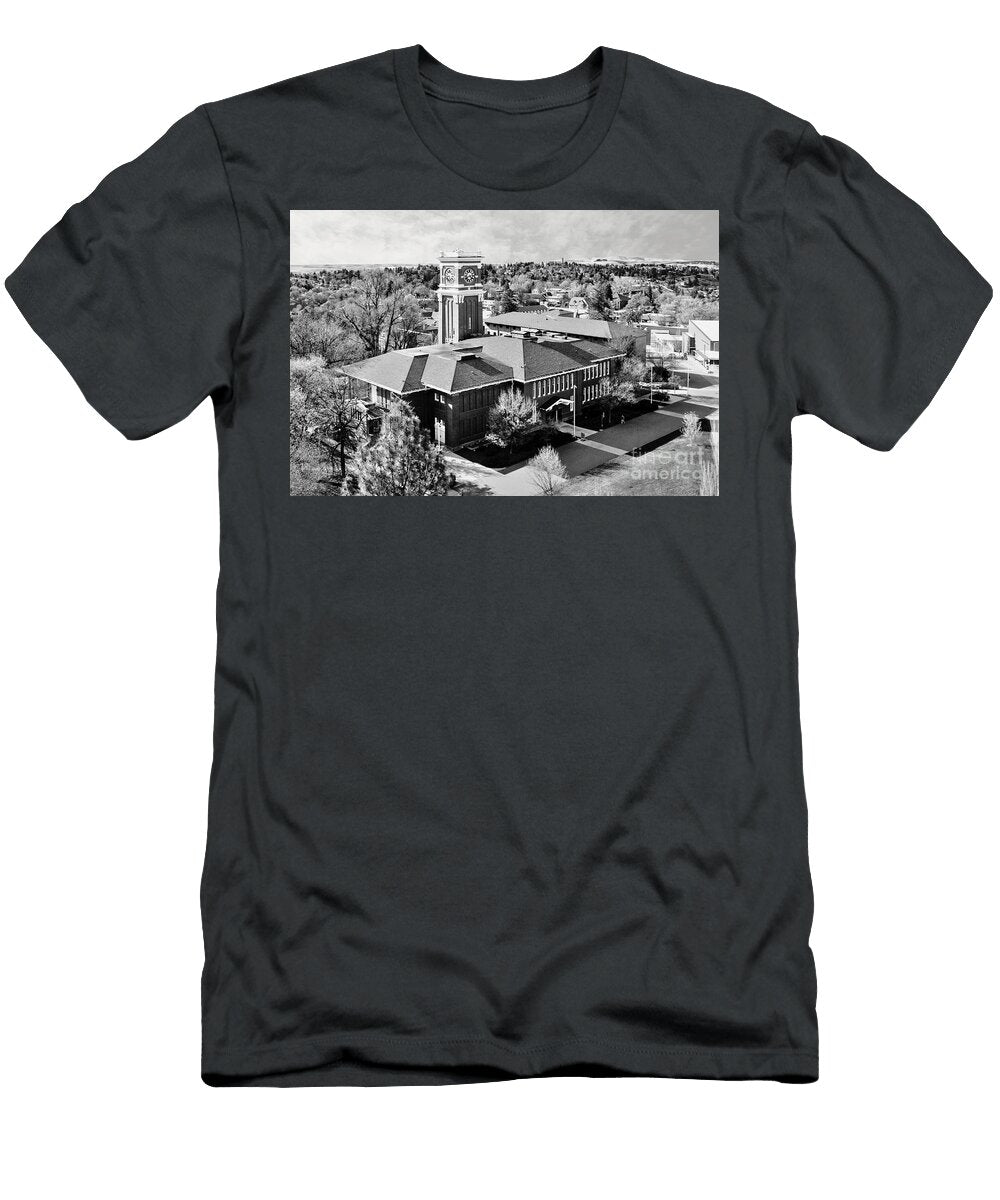 Iconic Washington State University Wsu Bryan Hall Clock Tower Aerial View Pullman Black and White Dmr Filho T-Shirt