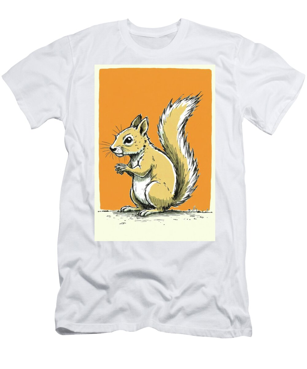 Illustrated Squirrel Standing Alert Wall Art Prints T-Shirt