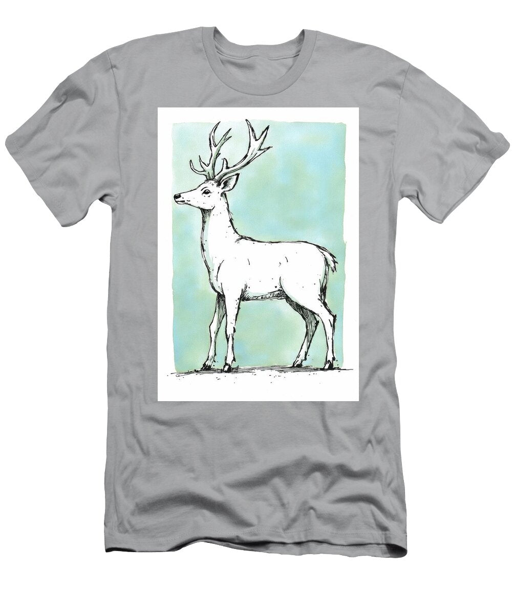 Illustration of a Standing Deer with Large Antlers Wall Art Prints T-Shirt