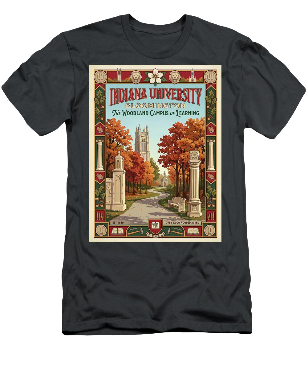 Indiana University Campus Iconic Vintage Travel Poster Sampadart Gallery T-Shirt