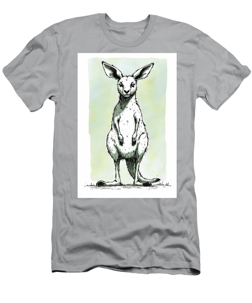 Ink Drawing of a Kangaroo Standing Upright with Large Ears Wall Art Prints T-Shirt