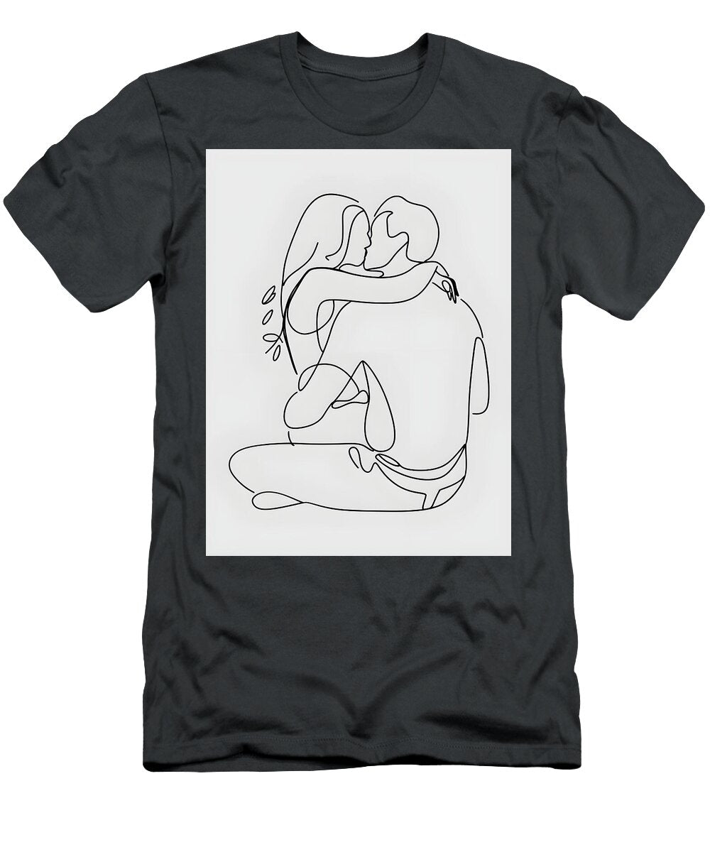 Intimate Art Love Art Kissing Couple Line Drawing Romantic Wall Art Romantic Art No 01 Mounir Khalfouf T-Shirt