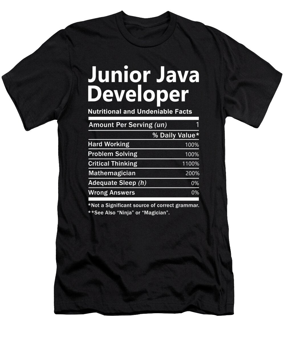 Junior Java Developer Nutrition Factors Gift Item Shi Hu Kang T-Shirt