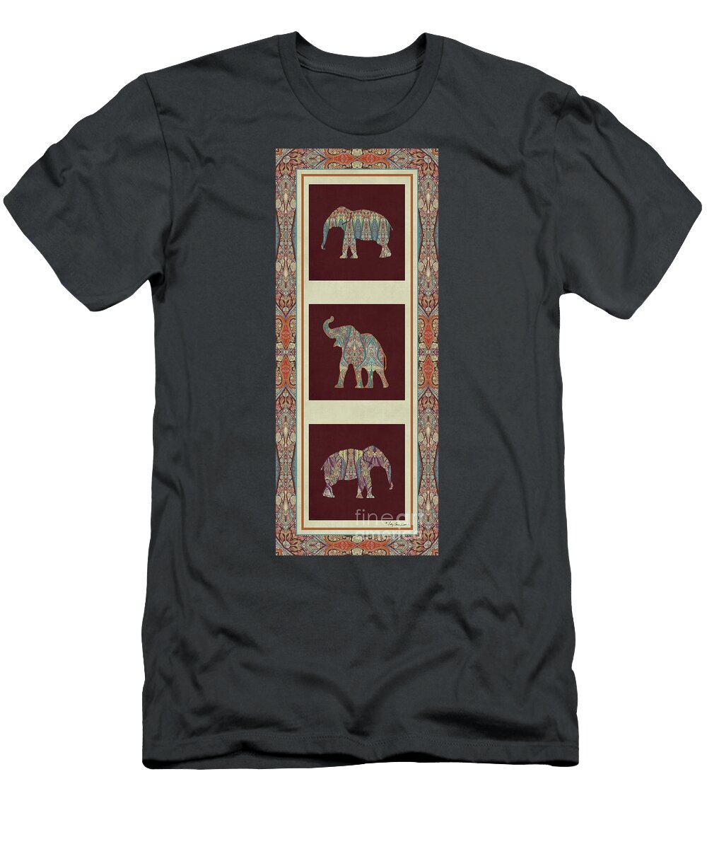 Kashmir Elephants Vintage Style Patterned Tribal Boho Chic Art Audrey Jeanne Roberts T-Shirt
