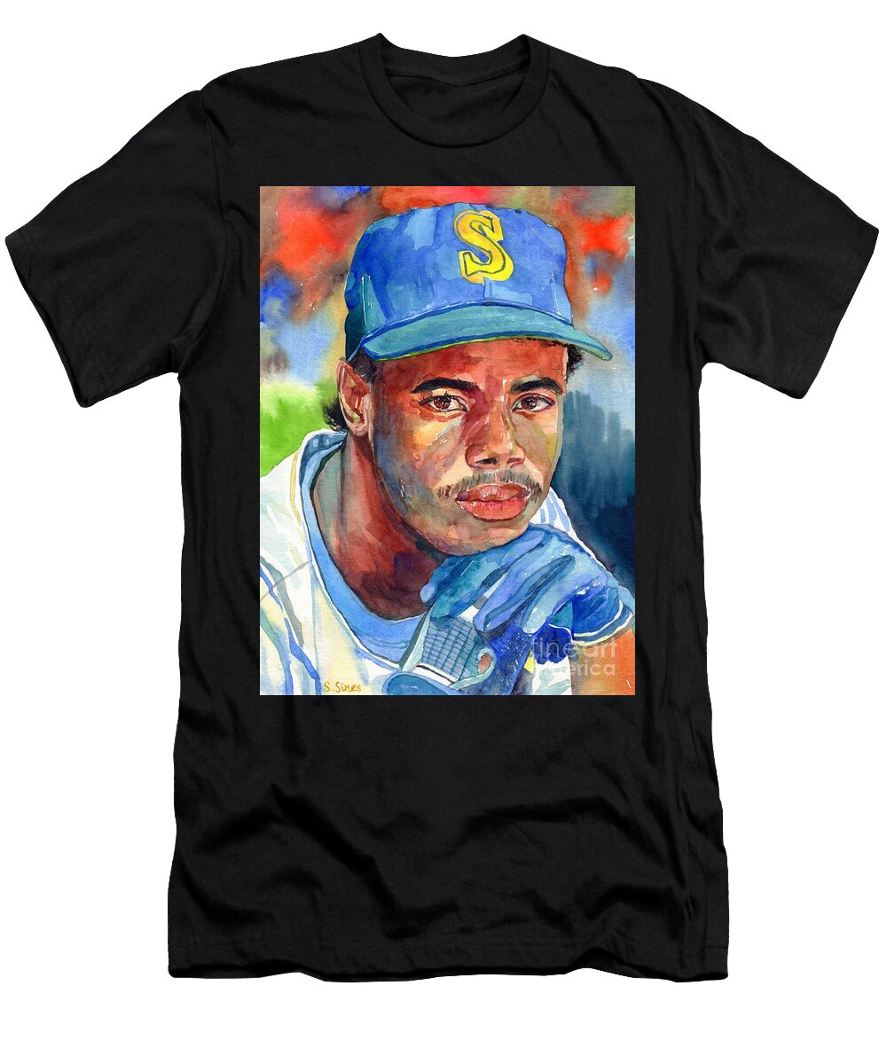 Ken Griffey Jr Portrait Lee Sinesby T-Shirt