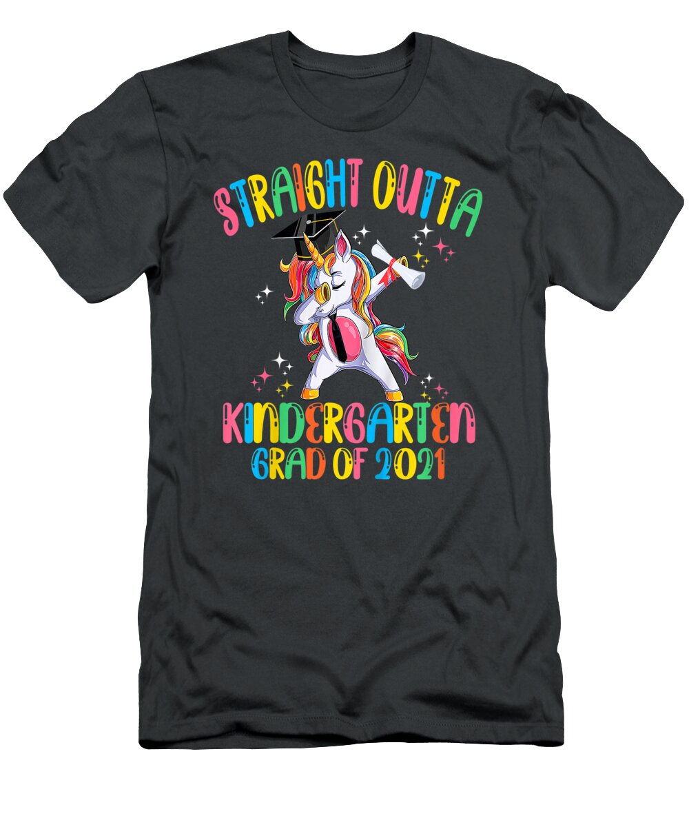 Kidstraight Outta Kindergarten Grad Dabbing Unicorn Graduate Junior Nelleh T-Shirt