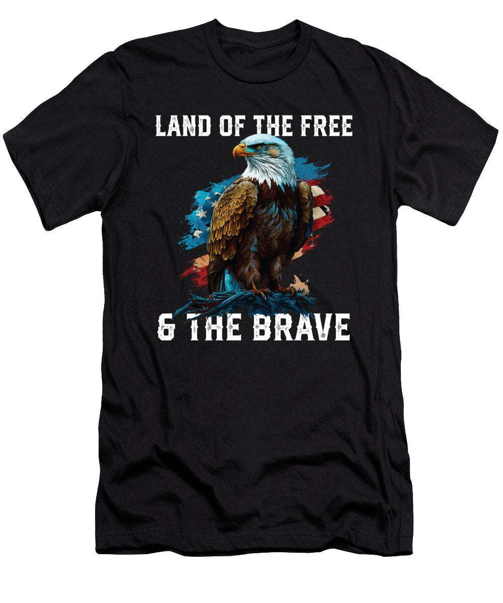 Land of the Free and the Brave American Bald Eagle Patriotic Maximus Designs T-Shirt