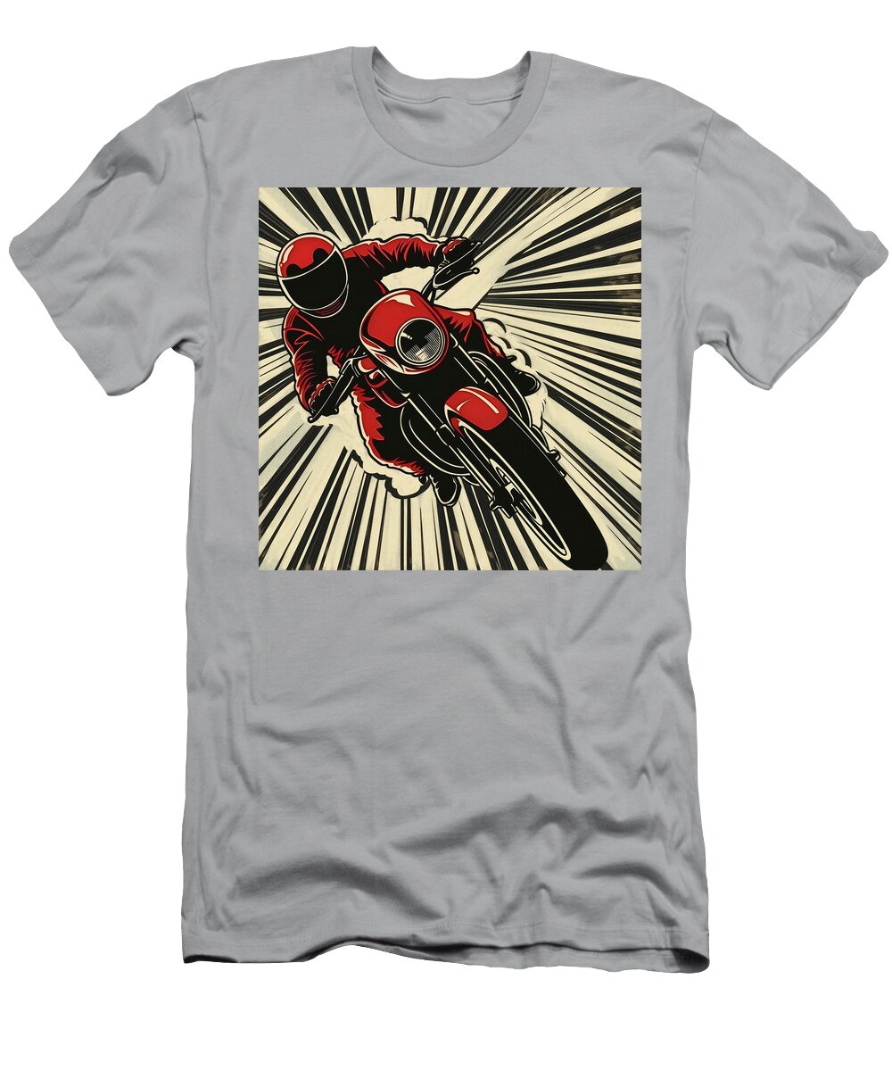 Leaning Red Race Bike Comic Book Art 47 Mad Paperairplanes T-Shirt