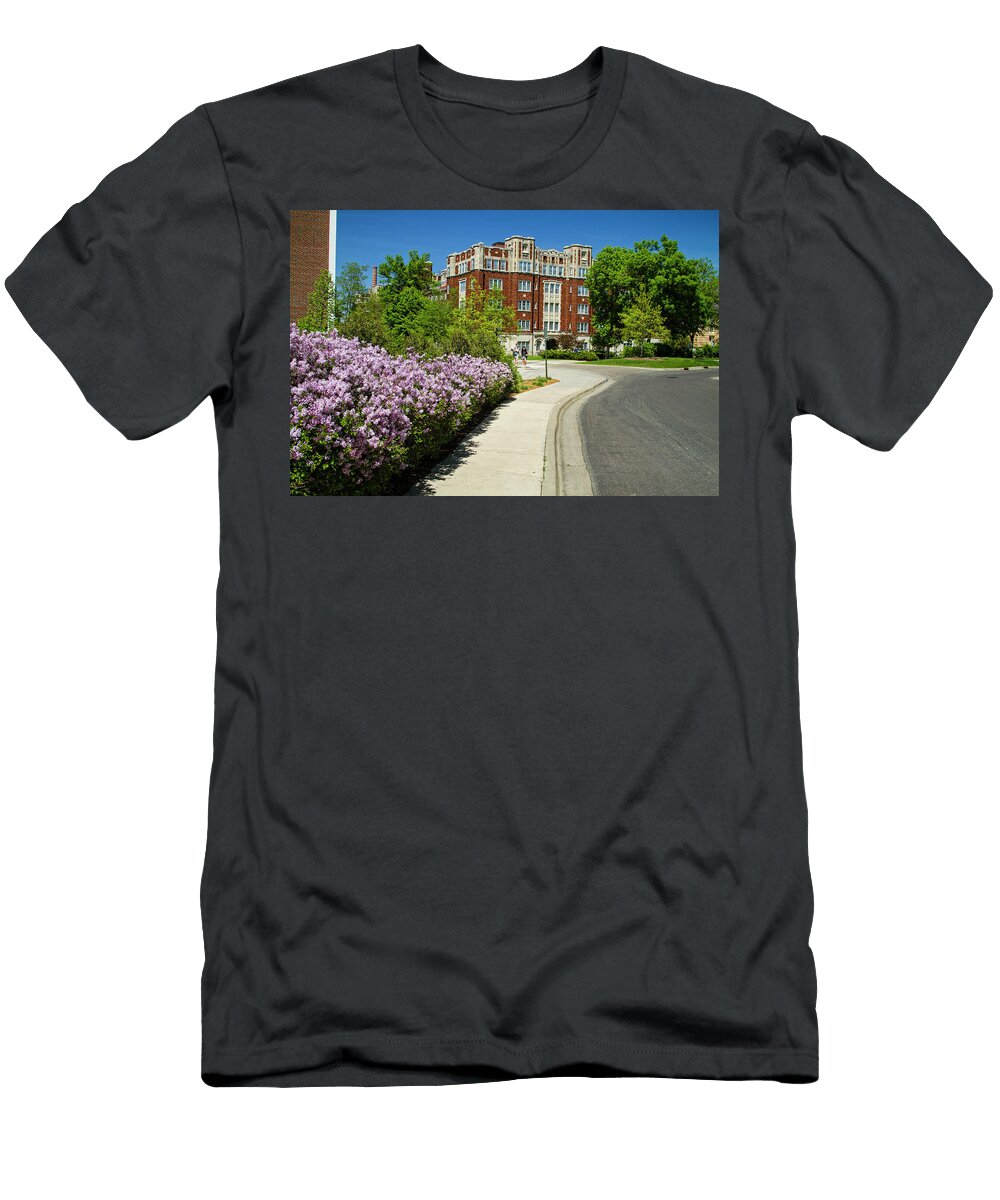 Lilacs and Davis Hall with Students Joe Miller T-Shirt