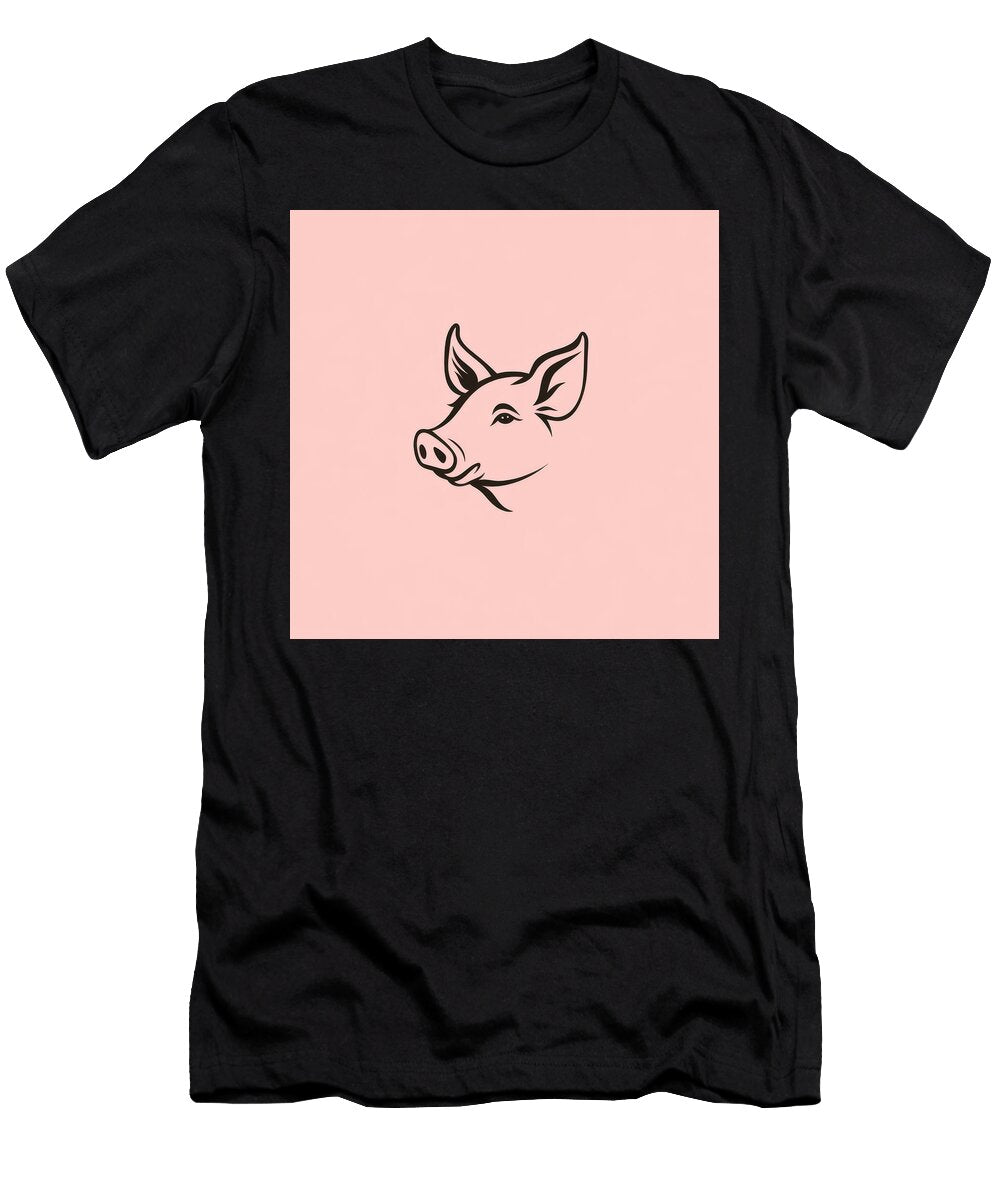 Line Art Drawing of a Pigs Head on Pink Sayama Yurika T-Shirt