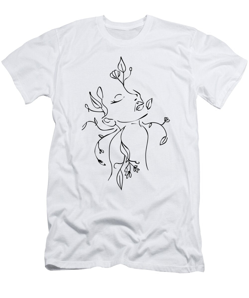 Lineart Lady with Plants Manuel Schmucker T-Shirt