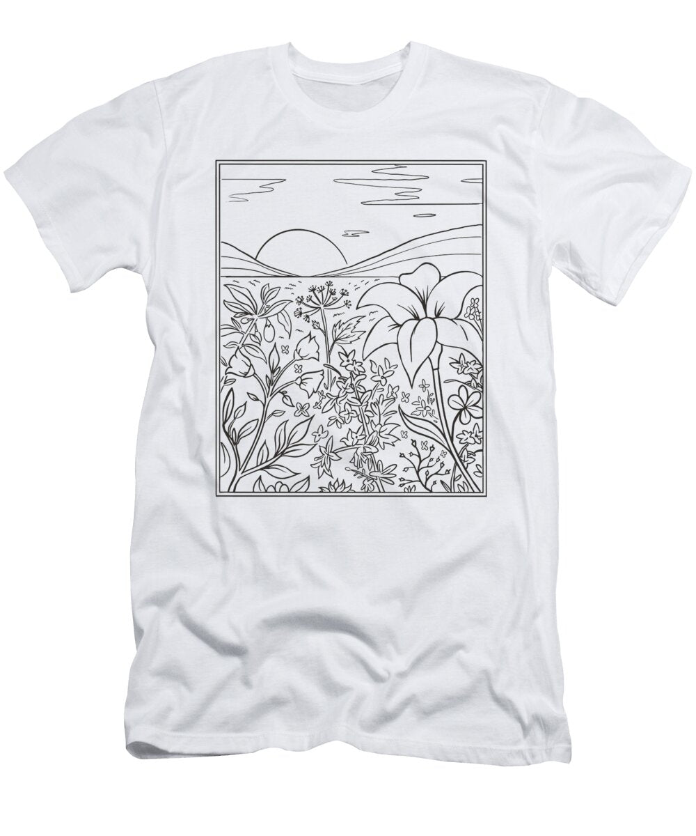 Lineart Meadow Nature Drawing Spring Feelings 2021 Licensed Art T-Shirt