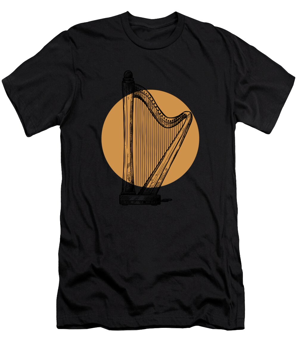 Lineart Pedal Harp Harpist Konghou Lover Harp Player Graphics Lab T-Shirt