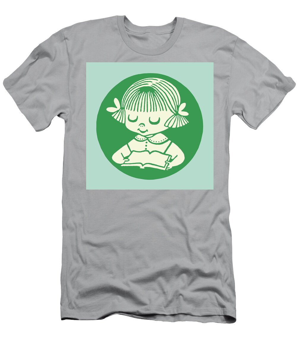 Little Girl Reading Book Csa Images T-Shirt