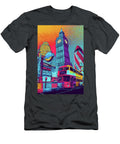 London Big Ben and Double Decker Bus Neon Pop Art Cityscape Skylinevistas T-Shirt