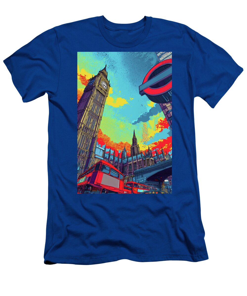 London Big Ben and Underground Pop Art Cityscape Illustration Skylinevistas T-Shirt