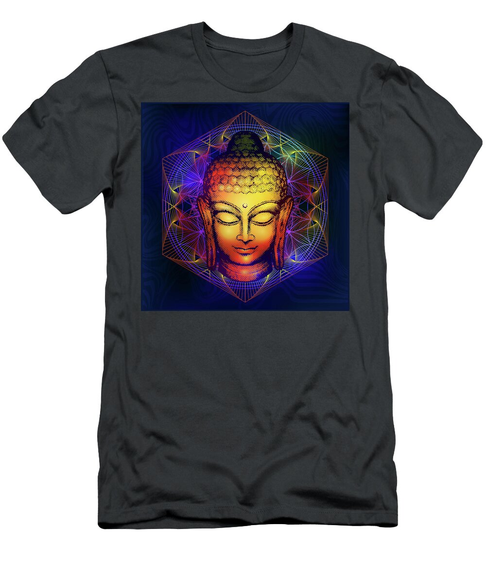 Lord Buddha with Halftone Effect with in Psychedelic Colors with Tibetan Mandala Julien T-Shirt