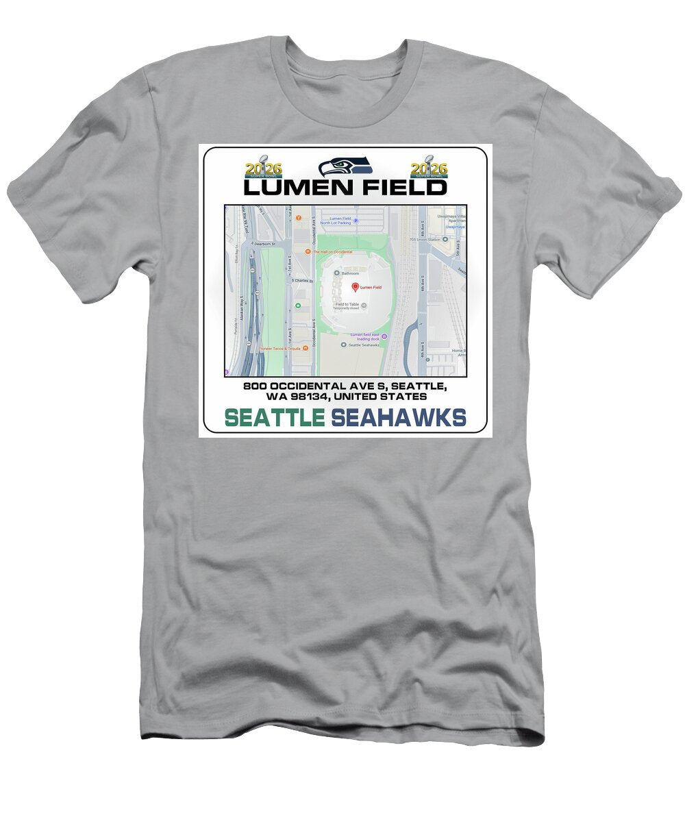Lumen Field Seattle Map Overview Kevin Walker and Pixel Reverie T-Shirt