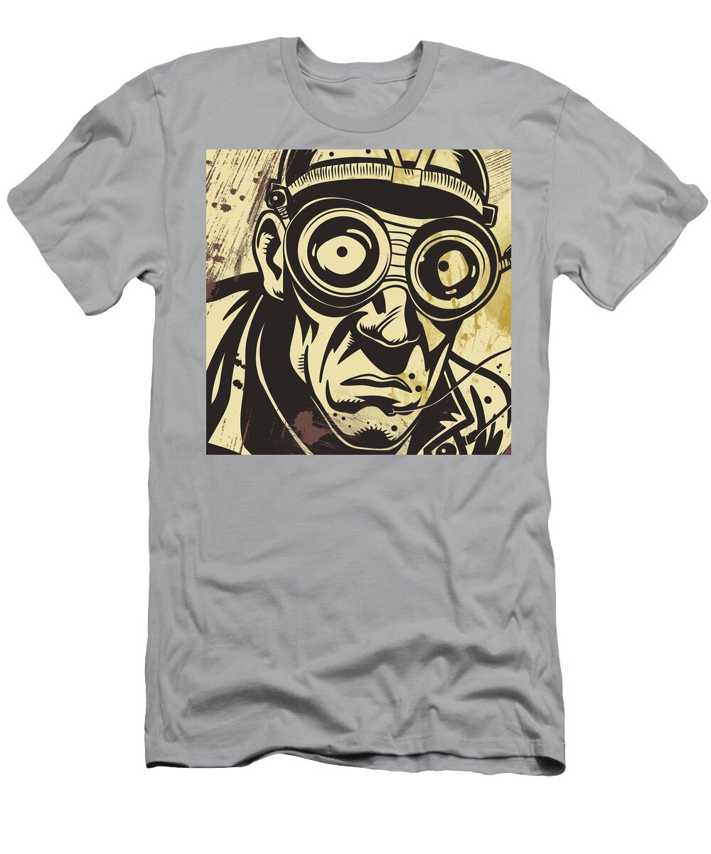 Mad Scientist with Goggles Comic Book Art 29 Mad Paperairplanes T-Shirt