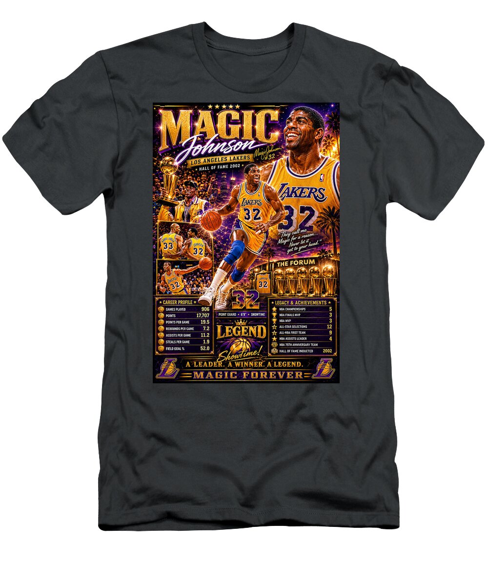 Magic Johnson Hall of Fame Tribute Kevin Walker and Pixel Reverie T-Shirt