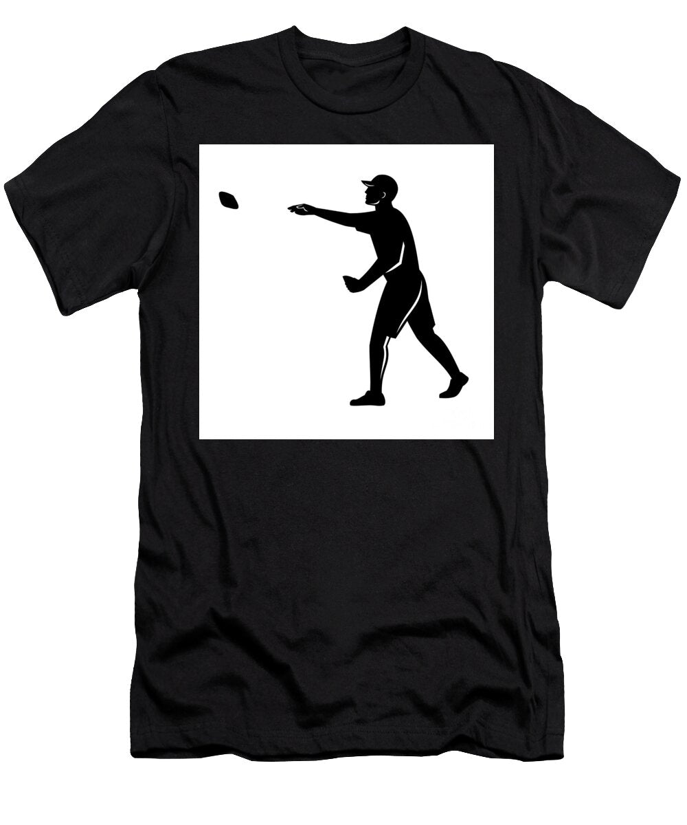 Male Cornhole Player Throwing Bag Side View Silhouette Aloysius Patrimonio T-Shirt