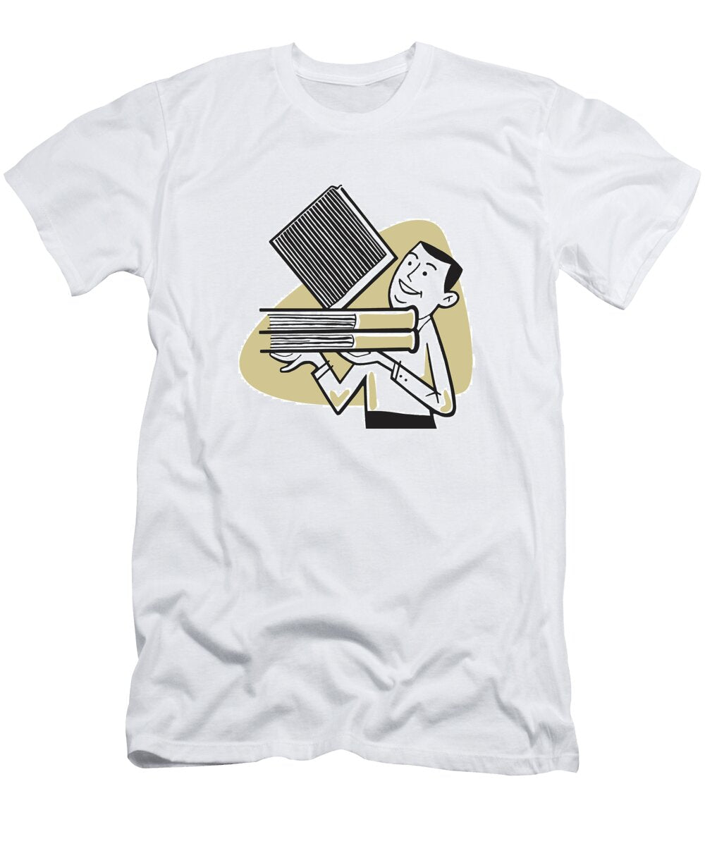 Man Balancing One Book on Two Others Csa Images T-Shirt