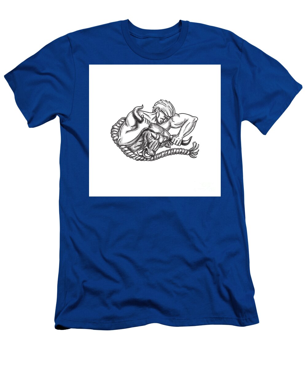 Man Pulling Bull By Horns Tattoo Aloysius Patrimonio T-Shirt