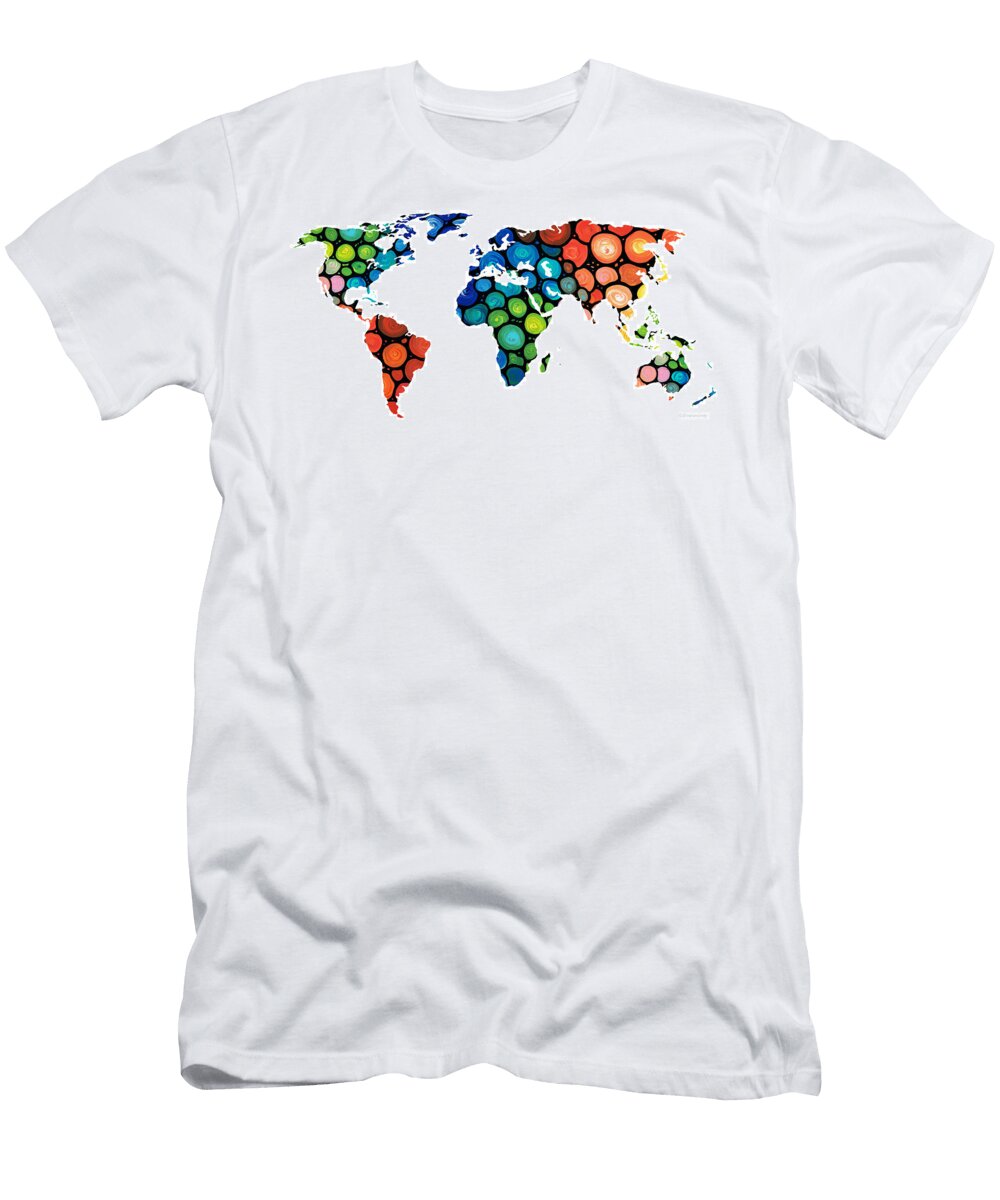Map of the World 1 Colorful Abstract Art Sharon Cummings T-Shirt