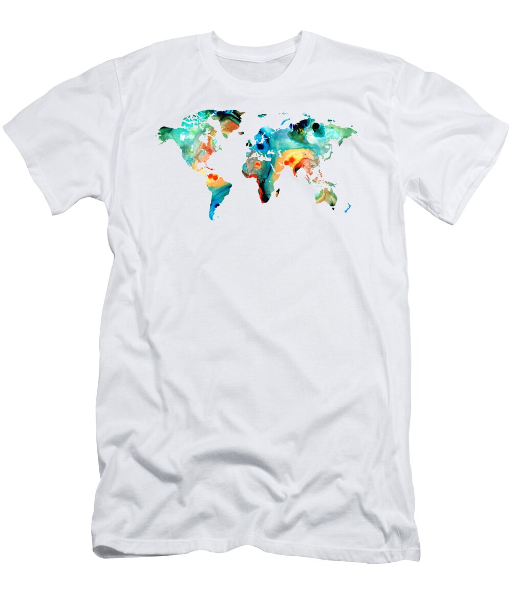 Map of the World 11 Colorful Abstract Art Sharon Cummings T-Shirt