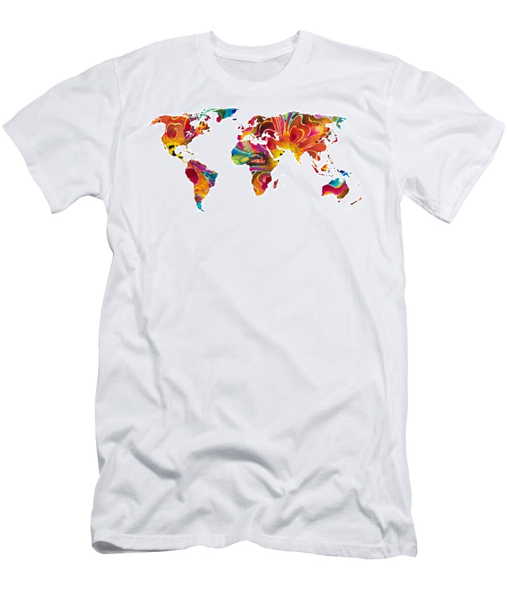 Map of the World 2 Colorful Abstract Art Sharon Cummings T-Shirt