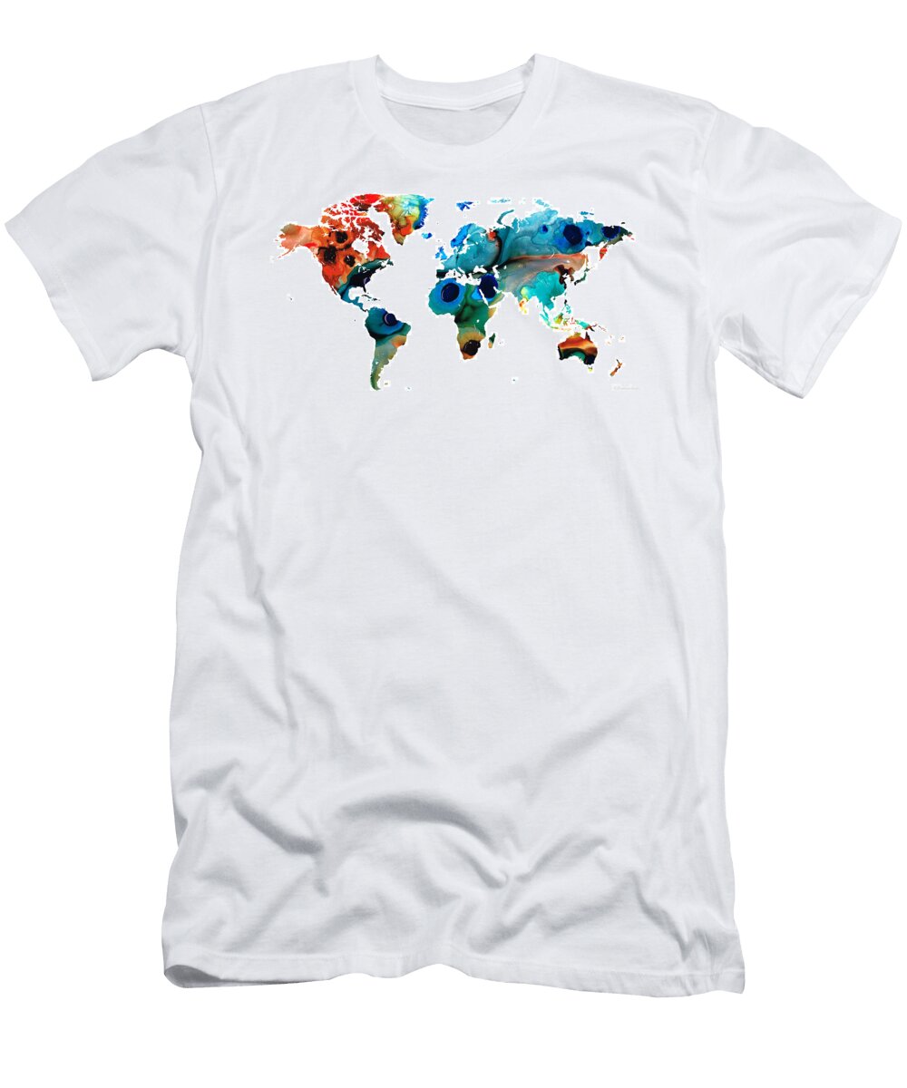 Map of the World 6 Colorful Abstract Art Sharon Cummings T-Shirt