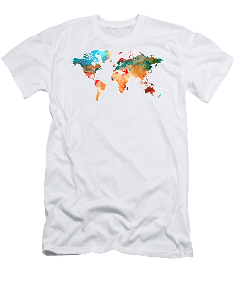Map of the World 7 Colorful Abstract Art Sharon Cummings T-Shirt