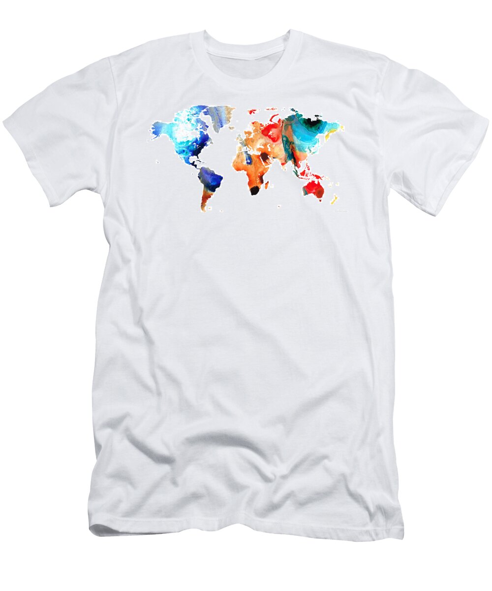 Map of the World 8 Colorful Abstract Art Sharon Cummings T-Shirt