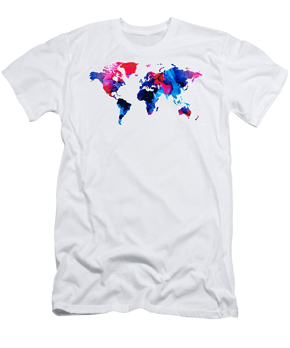 Map of the World 9 Colorful Abstract Art Sharon Cummings T-Shirt