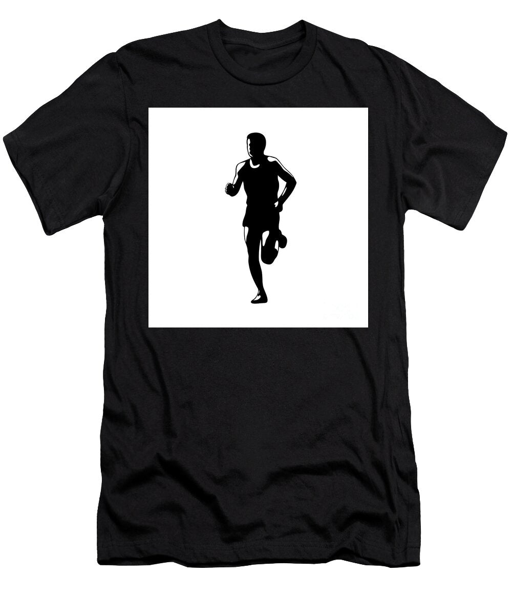 Marathon Runner Running Front Silhouette Retro Blakc and White Aloysius Patrimonio T-Shirt