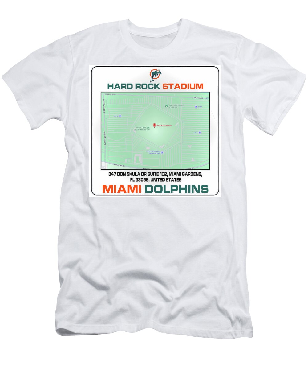 Miami Dolphins Hard Rock Stadium Map Kevin Walker and Pixel Reverie T-Shirt