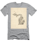 Michigan Map Old Sheet Music Map Michael Tompsett T-Shirt