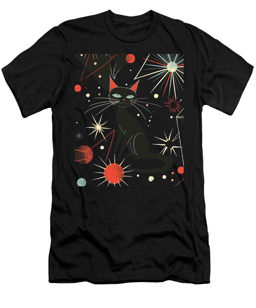Mid Century Modern Cat Striking Stencils Mizorey T-Shirt