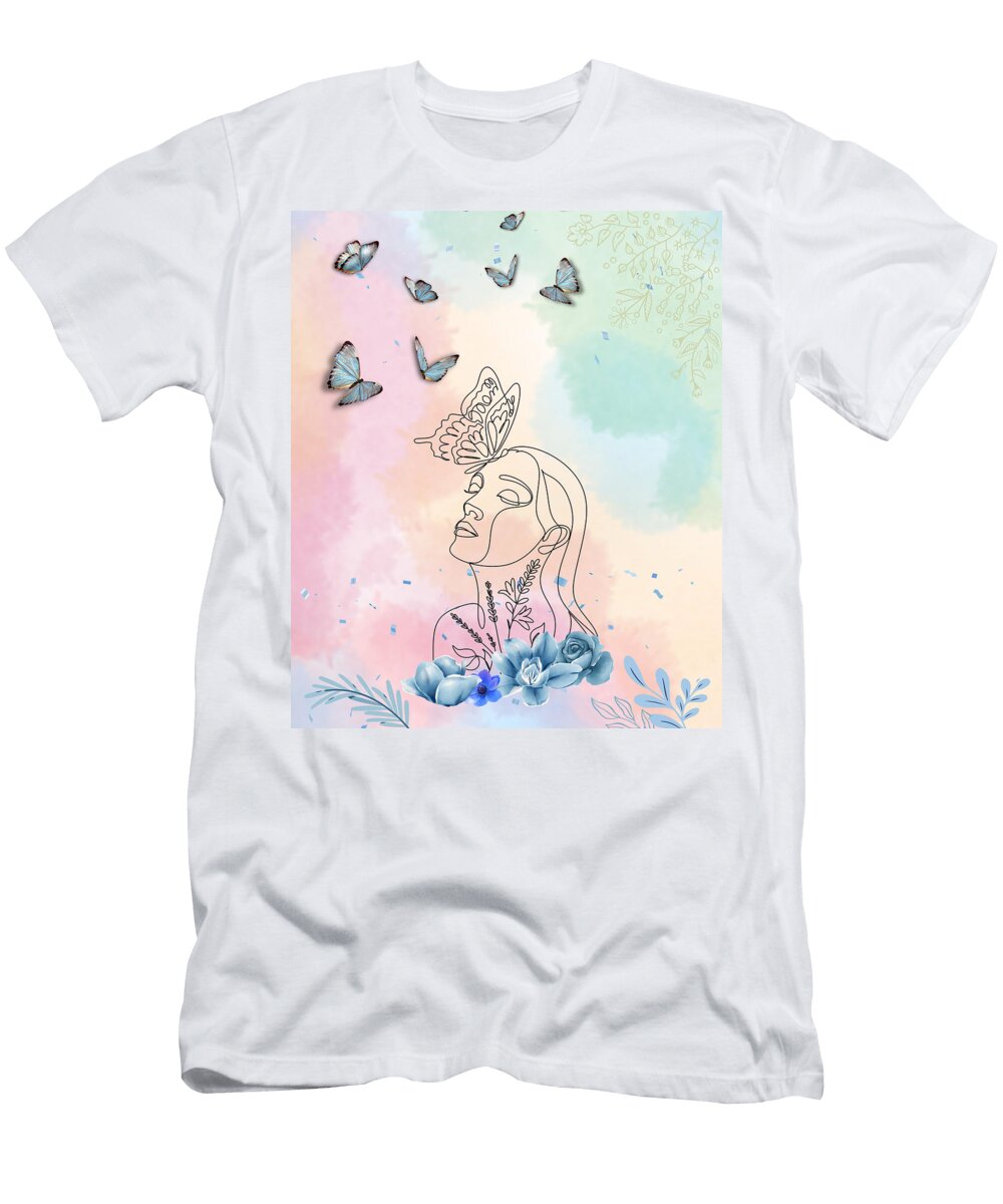 Minimal Floral Butterfly on Womans Face Art Universe Grace T-Shirt
